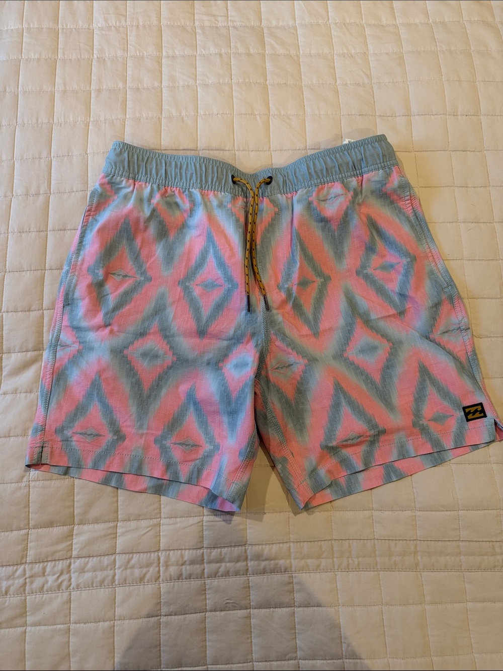 Billabong Men's Pink and Light Blue Diamond-Print Board Shorts